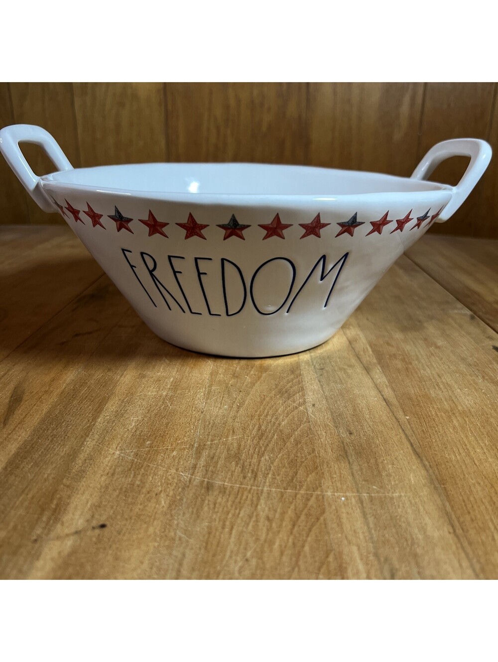 Rae Dunn “FREEDOM” Large Bowl w/ Handles + Red White & Blue Stars